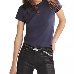 rag & bone Navy Short Sleeve Curved Hem Tee Slub 100% Cotton